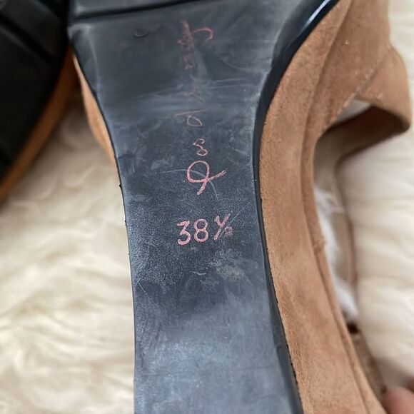 Pas de Rouge Suede Wedge Sandals Tan 8.5 - Picture 8 of 8